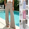 Women Wide Leg Pants Striped Pants, Summer Elastic Waist Casual Soft Lounge Trousers, Breathable Loose Fit Palazzo with Pockets