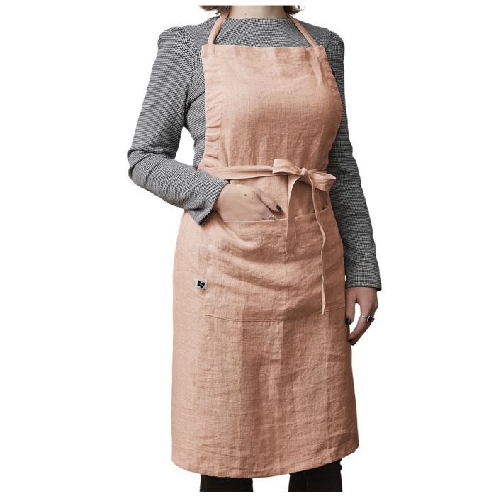 Tablier - SOLINE - Lin Lavé - Ajustable - Vieux Rose - 70 X 85 Cm
