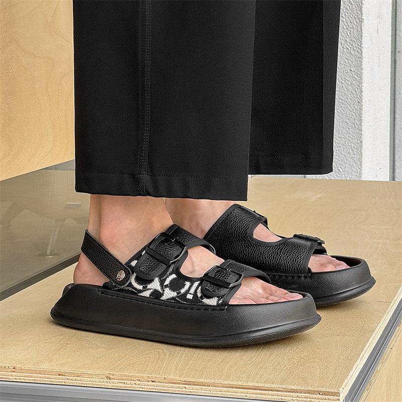 Summer new leather men's fork slippers outside the beach Roman Boken open-toe slippers 371241-J