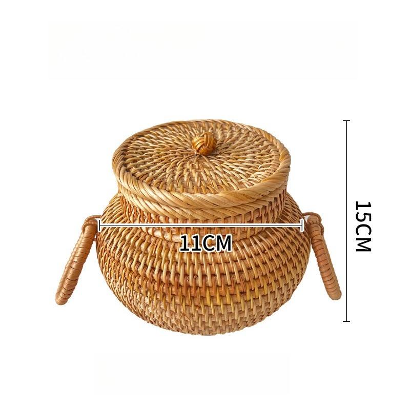 Various Desktop Decorations with Lids Snack Storage Boxes Autumn Rattan Circular Coffee Tables Remote Control Storage Boxes