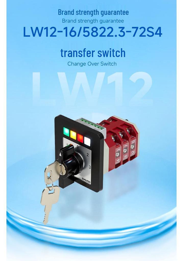 Zhuochao LW12-16/5822.3-72S4 Rotary Switch: 3-Section, 4-Speed with Indicator & Lock