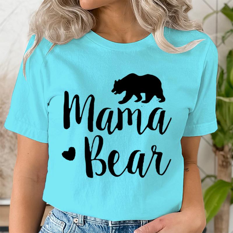 Mama Bear Print T Shirt Women Kawaii Graphic Shirts Casual Short Sleeved Black Female Tee O-neck Harajuku T-shirts Mom Y2k Top