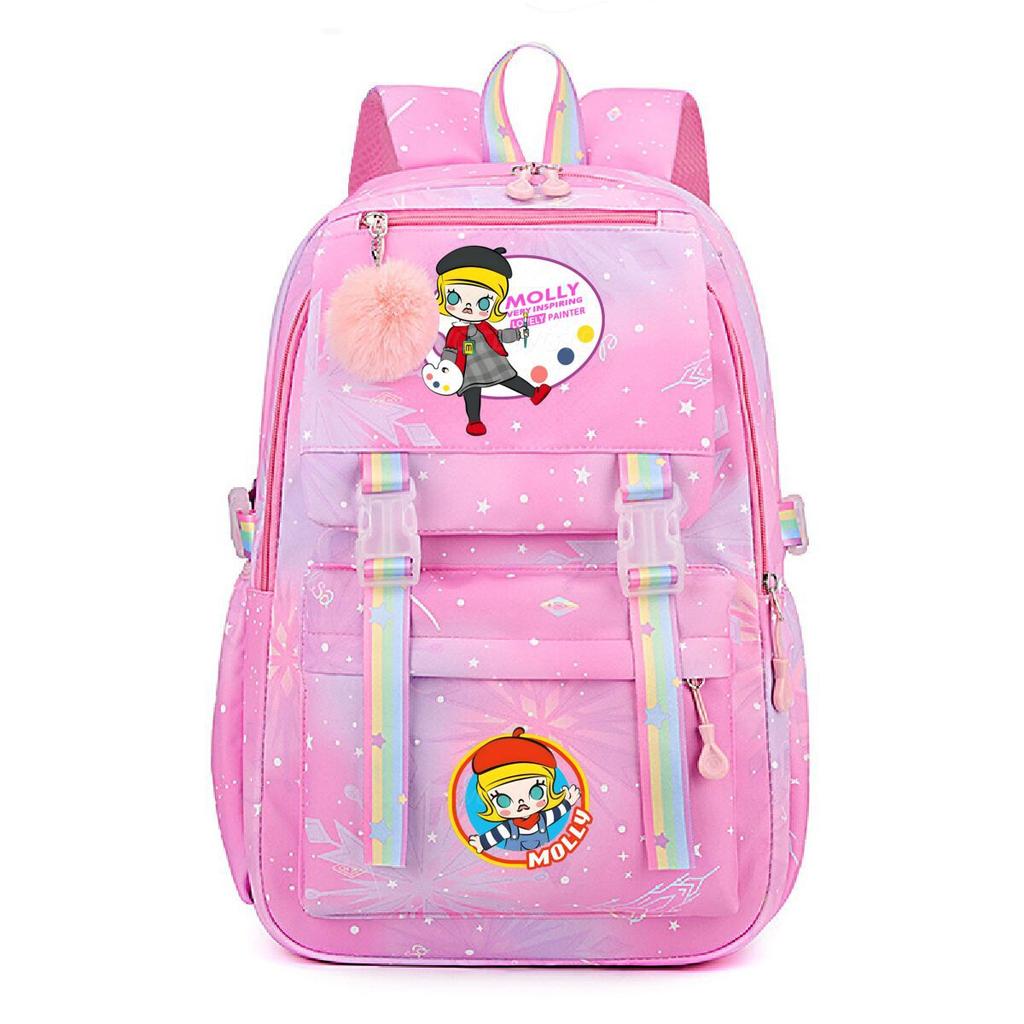 Nova mochila pequena e fofa com estampa de desenho animado da Molly, fresca, de grande capacidade, bolsa escolar
