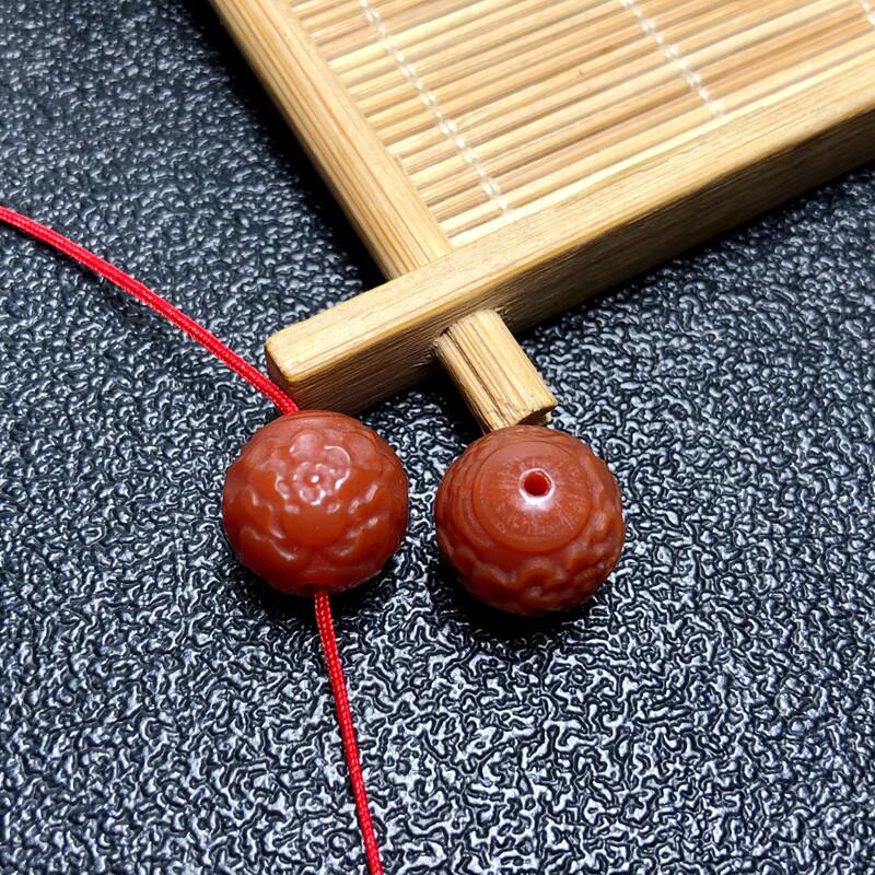 South Red Agate Buddha Head Peony Carved Beads - DIY Bracelet Accessories