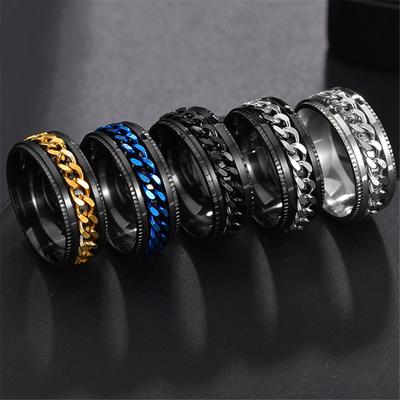 Stainless Steel Anxiety Fidget Spinner Rings for Men Women Rotatable Cuban Chain Punk Rock Anti Stress Jewelry