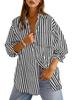 Womens Oversized Striped Button Down Shirt Long Sleeve Boyfriend Blouse