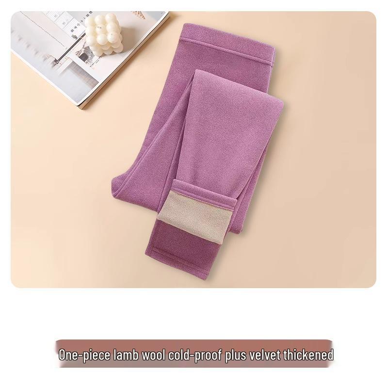 Women's High-Waist Thermal Pants: Fleece-Lined, Thickened Lamb Wool, Cotton Blend, Large Size, Ideal for Autumn & Winter.