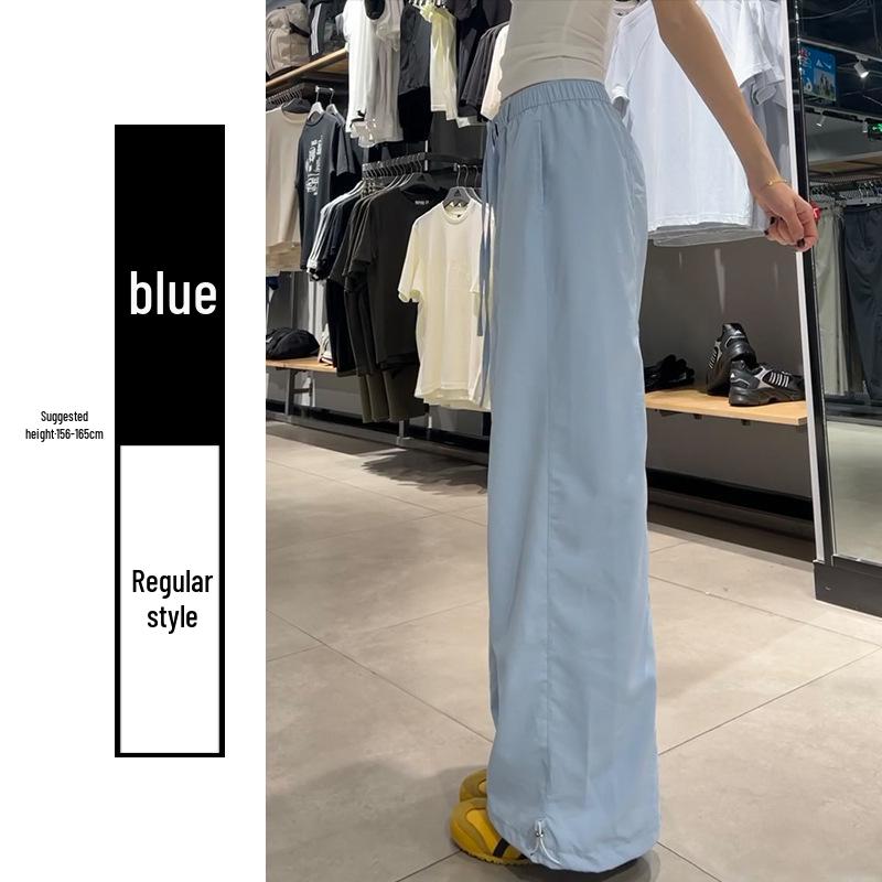 

Women s Blue Ice Silk Cotton Wide-Leg Pants, Summer 2025 High-Waist Straight Draped Style XL (recommended 121-130 jin)