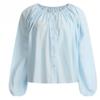 Shop   Women Cotton Round Semi Crop Flare Banding Blouse Beige Ean Wbl 1318