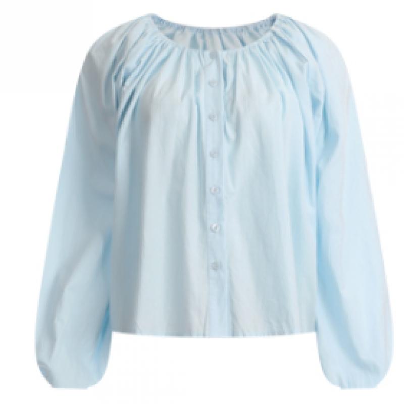 Shop   Women Cotton Round Semi Crop Flare Banding Blouse Beige Ean Wbl 1318