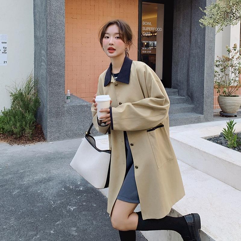 Khaki Trench Coat Women's Mid-length Early Spring and Autumn New Small Korean Style Coat