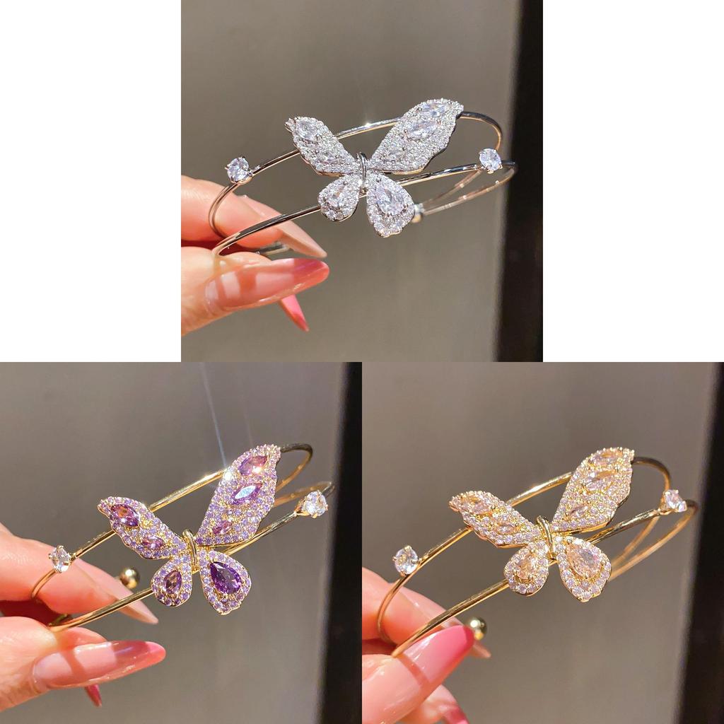 Fashion Butterfly Zircon Double Layer Bracelet With Cubic Zirconia For Elegant Casual Wear