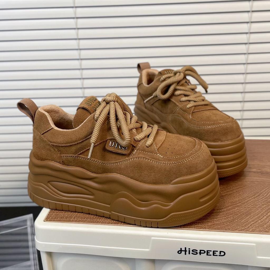 Soft Leather Muffin Thick-soled Leopard Print Board Shoes Heightening Shoes Women's Popular New Autumn Casual Biscuit Shoes