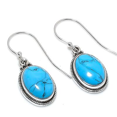 Natural Turquoise Gemstone Handmade 925 Solid Sterling Silver Earring 1.25" A4K79