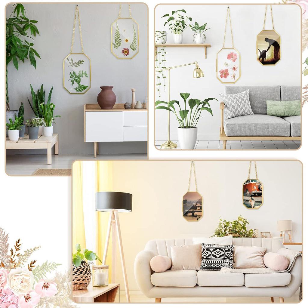 Octagonal Geometric DIY Glass Pressed Flower Hanging Frame - Modern Floating Transparent Photo Display