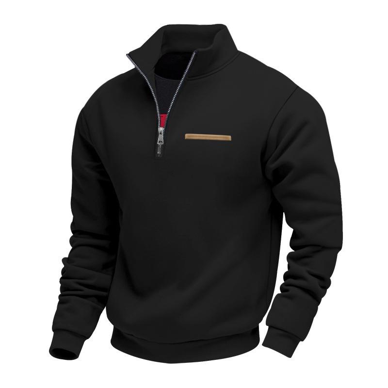Men's Winter Heavyweight Velvet-Lined Loose-Fit Stand Collar Pullover Hoodie