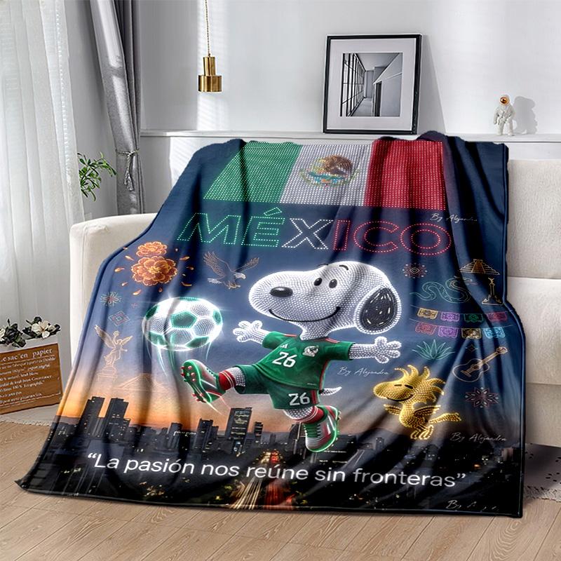 1pc Snoopy Mexico Soccer Flannel Blanket Soft Warm Throw Blanket for Bedroom Living Room Bed Travel Camping Picnic Gift. MT71501112