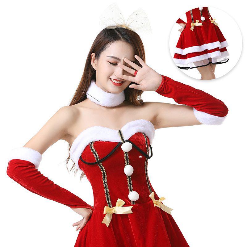 Christmas Santa Claus Costume Dress Backless And Strapless