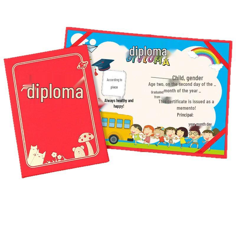 

Customizable Cartoon Graduation and Completion Certificates with Commemorative Album for Kindergarten and Primary Students Vibrant Red Cover + Type E Core