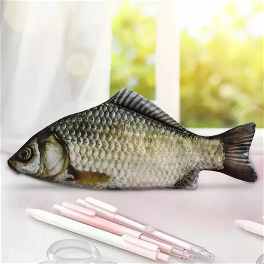 Creative Realistic Crucian Carp Pencil Case, Funny Fish Shaped Stationery Pouch for Students