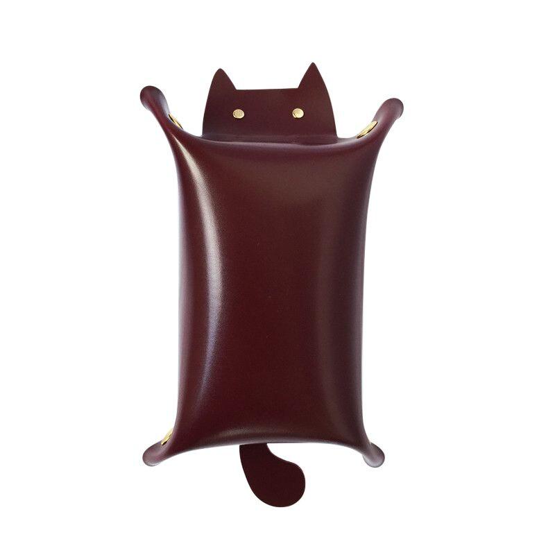 Dice Cat Shape Leather Storage Tray Key Coin Makeup Tray Folding Tray With Velvet Cat Storage Box