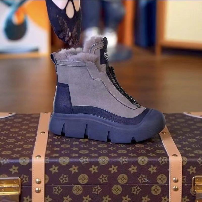 Zipper snow boots women's autumn and winter new velvet warm leather boots fashion casual thick-soled cotton boots soft-soled women's shoes