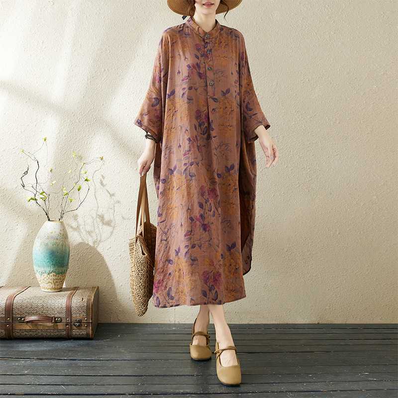 

Свободные платья большого размера с принтом и воротником-стойкой для отпуска One Size