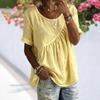 European and American New Women's Clothing, Spring and Summer Solid Color Round Neck Short-sleeved Pleated Women's Top T-shirt