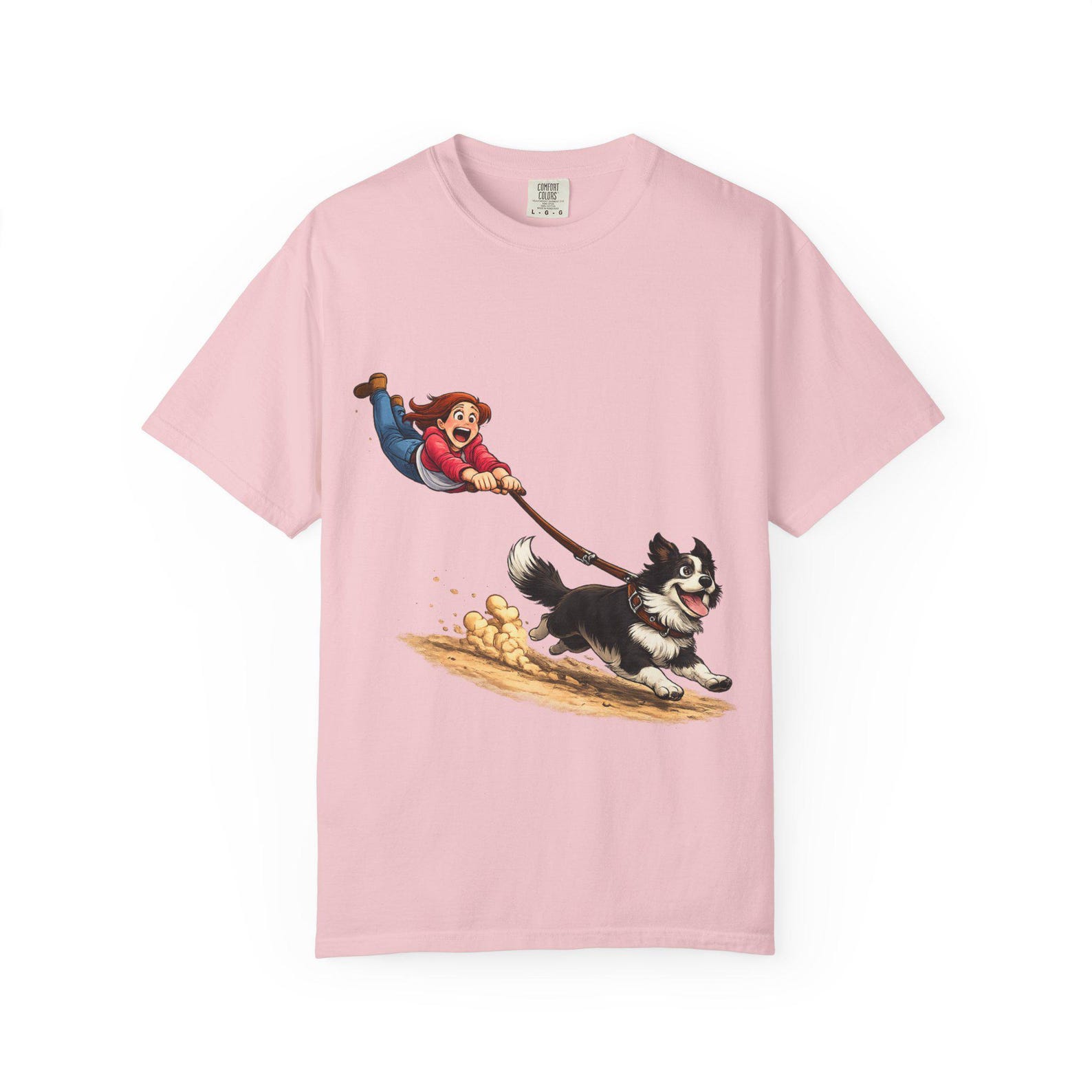 Border Collie Pet Dog Walk T shirt, Funny Cartoon Dog Tee 4XL