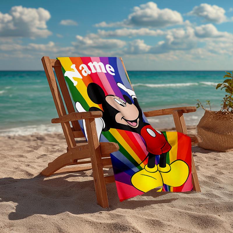 Custom Name Ultra-Soft Beach Towel with Mickey Theme,Ideal for Pool - Camping, Diving - Perfect Travel Essential, Vibrant Beach Towel.