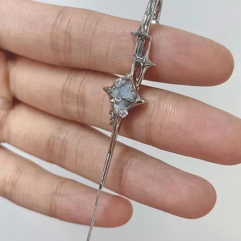 Temperament Geometric Four-Pointed Star Earrings Metal Piercing Ear Bridge Handmade Lightweight Pendants  Jewelry