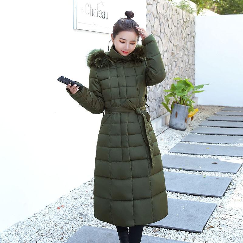 Womens Long Puffer Coat With Faux Fur Collar Winter Slim Fit Hooded Parka