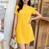 Damen Freizeit V-Ausschnitt Einfarbig Sommer Kurzarmkleid