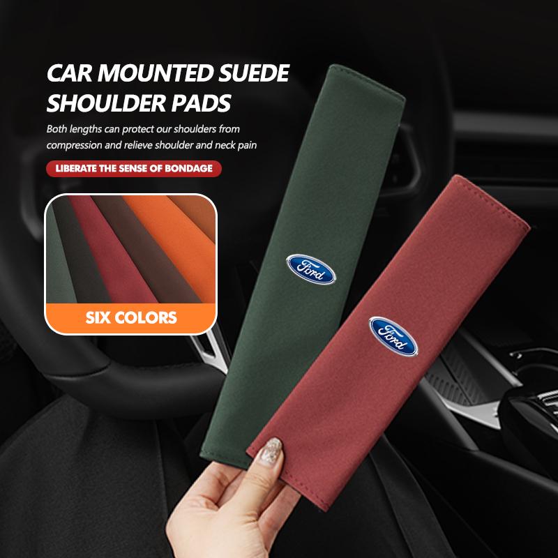 KLKR3 Suede Car Seat Belt Shoulder Guard Anti-Wear Soft Wear Resistant For Ford Focus Mk2 Mk3 Mk4 Fiesta Ranger Mondeo S-MAX Kuga
