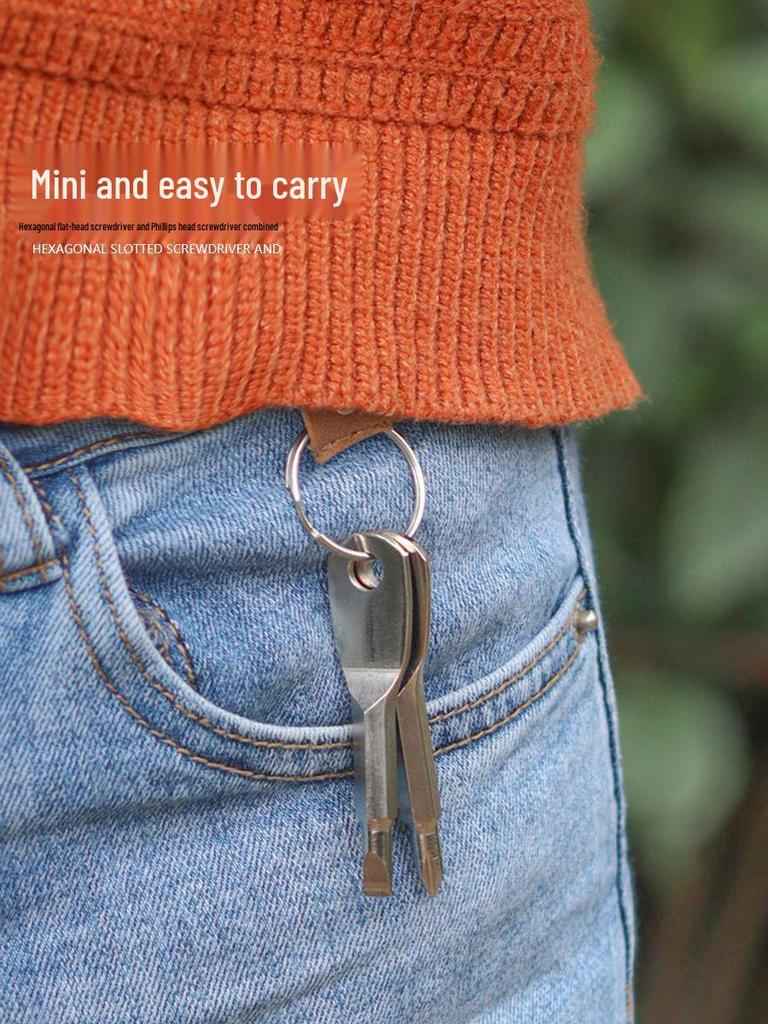 Portable EDC Multi-tool Pocket Screwdriver with Flathead, Phillips Heads, and Keychain