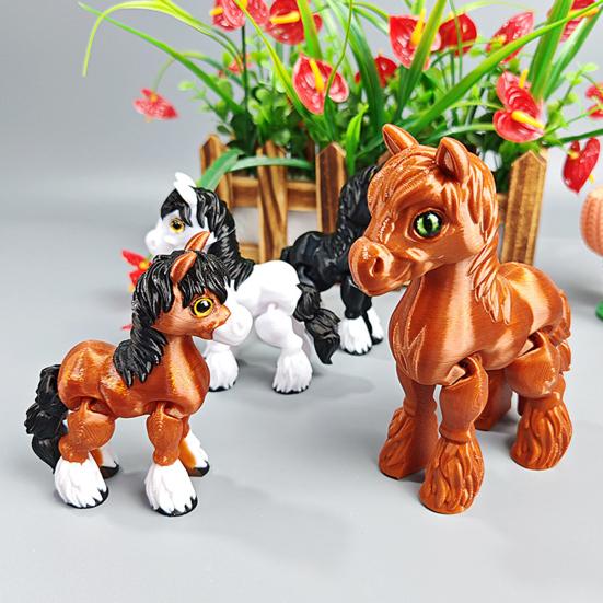 3D-gedrucktes Pferdeornament Niedliche bewegliche Pferdefigur Flexibles Tier-Fidget-Spielzeug für interaktives Spielen, Stressabbau und zur Ausstellung