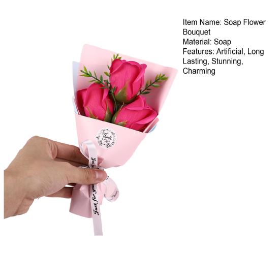 3 Heads Artificial Rose Bouquet Mini Scented Soap Flower Bouquet for Women Mom Wife Valentine's Day Anniversary Wedding Mother's Day Birthday Gift