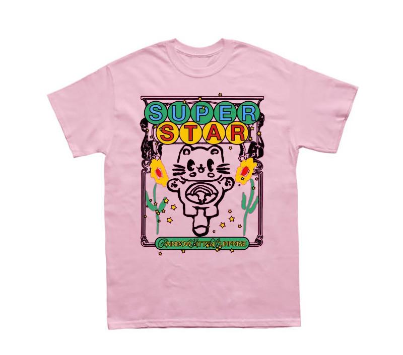 Cat Cute Superstar Rainbow Kitten Surprise Shirt Light Pink Unisex S-5XL 1G0254 Unisex T-Shirt L