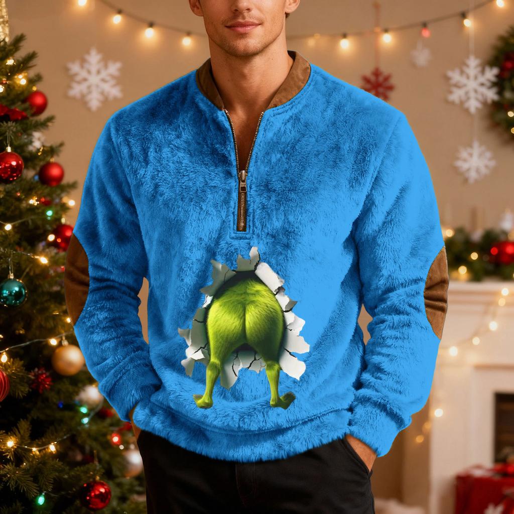Herren Casual Reißverschluss-Sweatshirt mit Weihnachtsdruck für die Feiertagsparty und den Winter