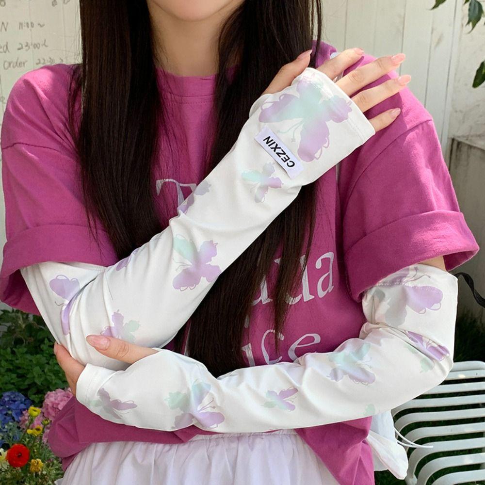 Sun Protection Sunscreen Arm Sleeve Butterfly Summer Long Glove Cool Ice Silk Sleeves Fishing