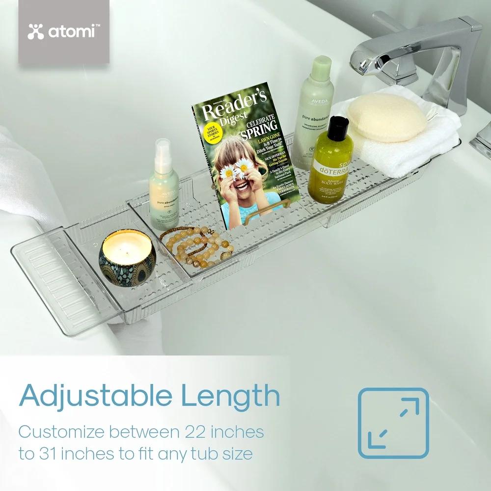 Expandable Acrylic Bathtub Tray Waterproof Caddy Adjustable Length Spa Experience Food Drink Electronics Holder Easy Maintenance