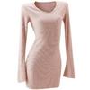 High-End Pink V-Neck Knit Dress: Women's Autumn/Winter Hip-Hugging Skirt, New Year Hot Girl Outfit.