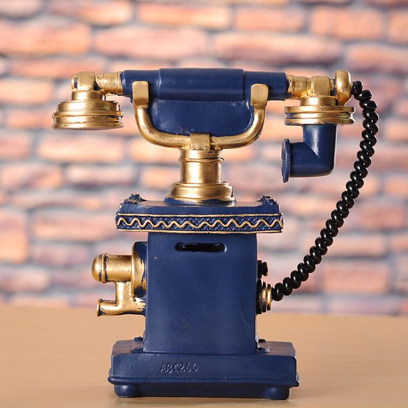 7.4" Retro Resin Telephone Figurine Vintage Rotary Dial Phone Craft Bar Coffee Shops Decorative Statues Sculptures
