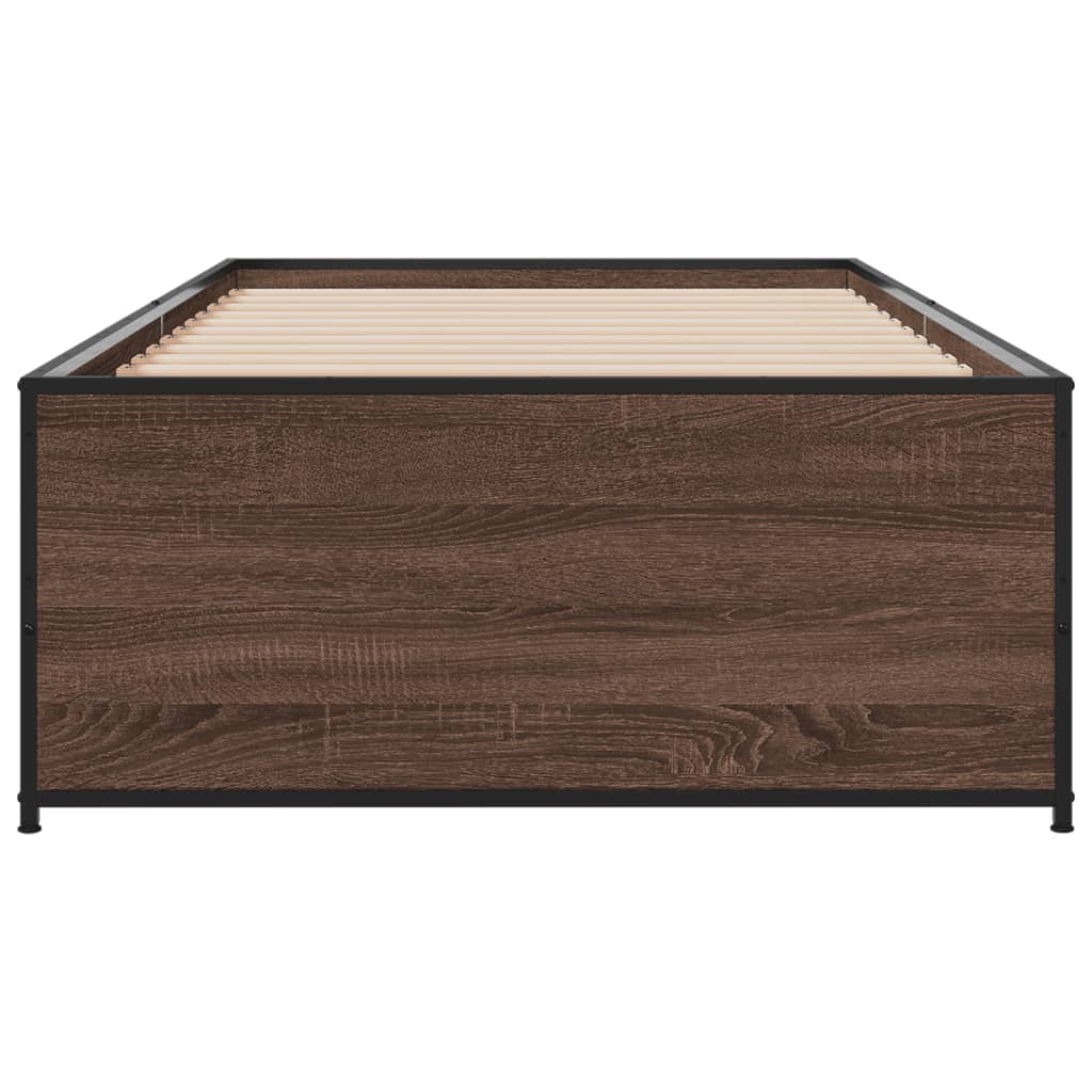 Brown Oak Effect Bed Frame 75 X 190 Cm Wood Based Panel & Metal