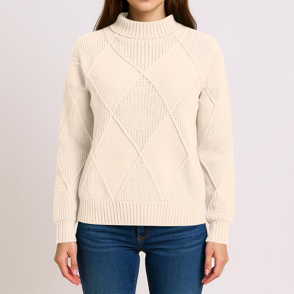 Women's Solid Color High Neck Knitted Top, Casual Commuting Loose Sweater