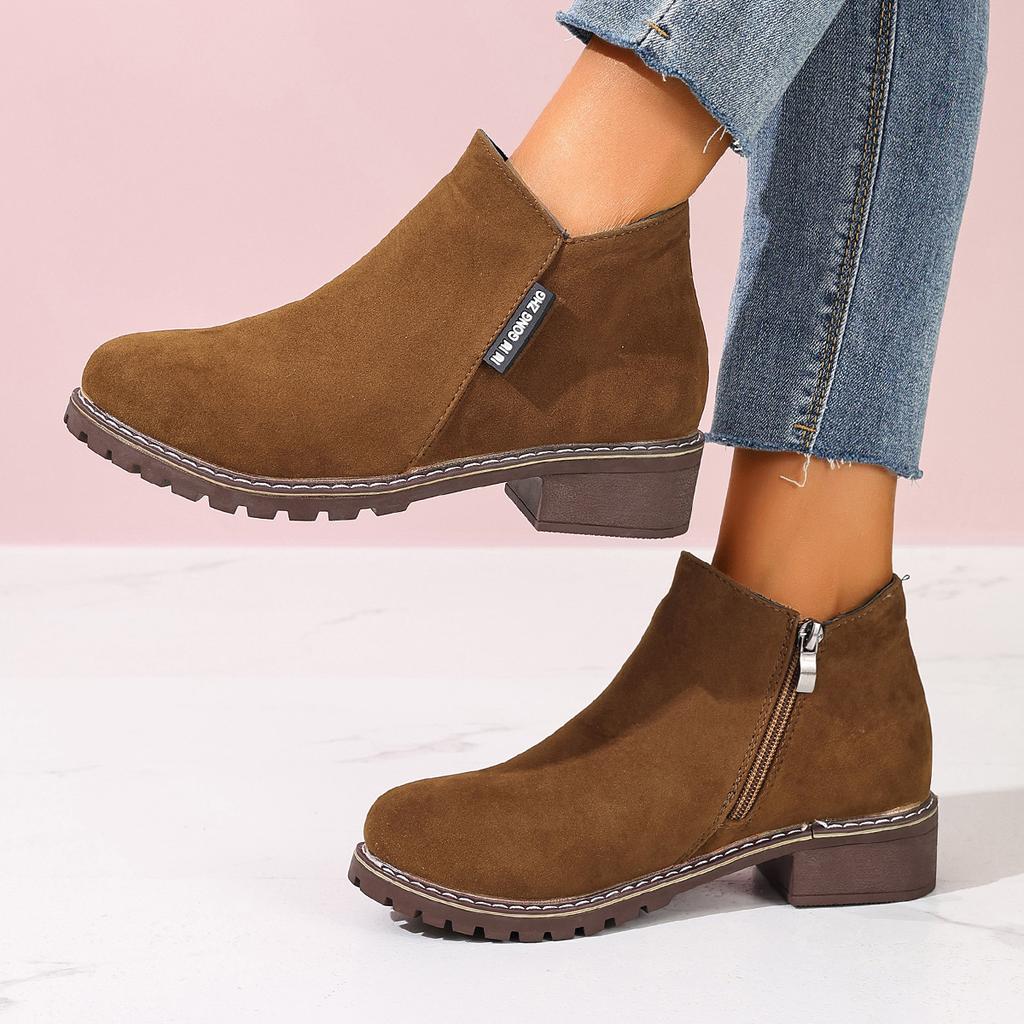 Boots Autumn and Winter Frosted Square and Martin Boots Casual Large Size Short Boots