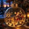 Vintage Winter Glowing Christmas Ball Ornament LED Warm Lights Snow House 3D Christmas Hanging Bauble Plastic Acrylic