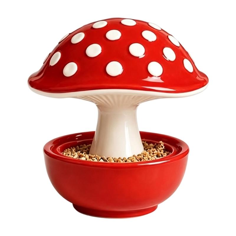 Garden Display Bird Bowl for Pet Birds, Molded Mushroom Dish with Open Bowl, Center Stem, Home Use, and Daily Use