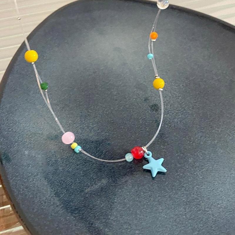 Party Necklace Colorful Star Beaded Pendant Clavicle Chain Delicate Star Collar Choker Necklace for Women Girl Birthday