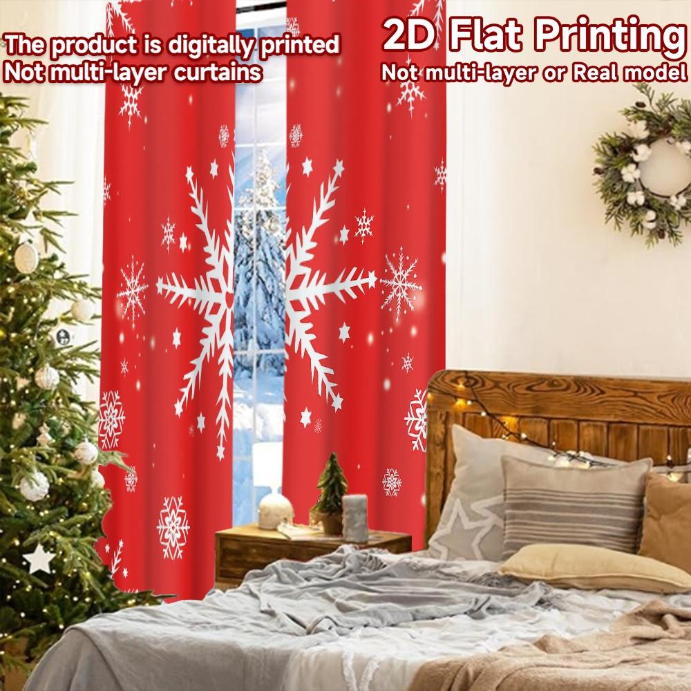Set Of 2 Flat Printing Curtains Without Rod Snowflake Curtain Christmas Festival Fashion Prints Sheer Made Polyester